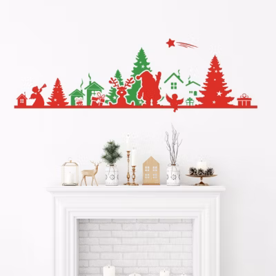 Sticker Noël frise de noël rouge et vert – Autocollants stickers adhésifs noël – décoration fêtes – 40x130cm