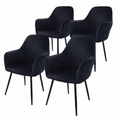 Lot de 4 chaises de salle à manger rembourrée, asisse en velours, noir, en métal