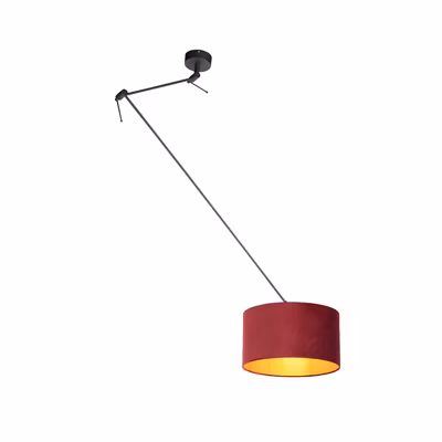 Suspension noire avec abat-jour en velours rouge et doré 35 cm – Blitz
