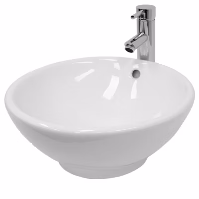 Lavabo Ronde en Céramique, 420×170 mm, Blanc, avec Garniture de Vidage