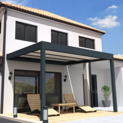 Pergola isotoit CONFORT rétractable Gris anthracite 4,00×4,10m (Motorisé à télécommande + Kit LED 3 cotés)