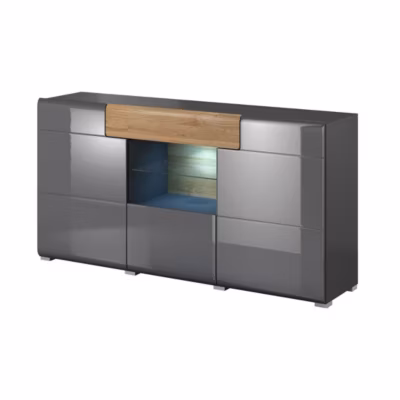 Buffet 160cm collection OHIO. Coloris gris anthracite et chene. LED incluses