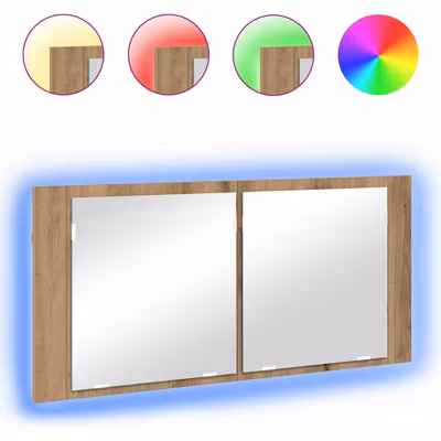Cabinet Miroir LED, Armoire murale de salle de bain, Armoire de toilette avec porte Chêne artisanal 100 x 12 x 45 cm