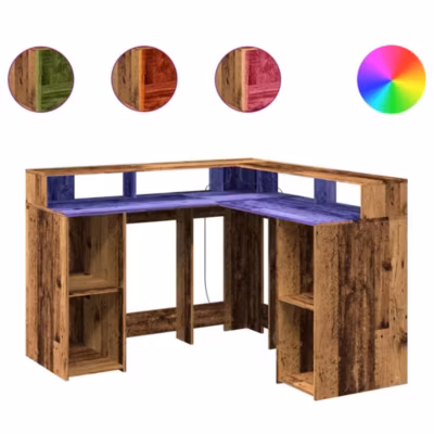 Bureau avec lumières LED vieux bois bois d&rsquo;ingénierie vidaXL