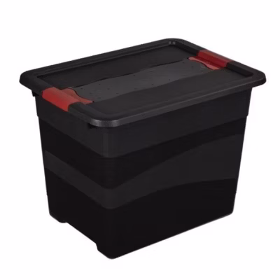 Boîte de rangement noire solide empilable 24 litres – Rouge