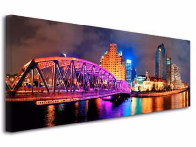 DECLINA, Tableau toile imprimée, Tableau toile panoramique Pont Waibaidu Shanghai, 150×60 cm