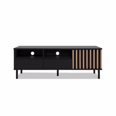 Meuble TV 1 Porte et 2 Tiroirs  Noir et Bois L138 cm – MONZA