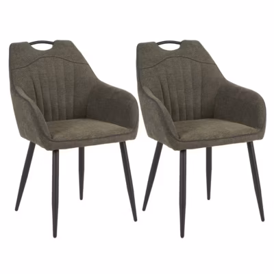 FABRICE – Lot de 2 Fauteuils de Table Tissu Maille Polyester et Liseré Vert Foncé