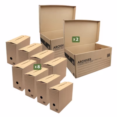 Pack and Move – Lot de 8 boites archives Taille L – 54 x 36 x 28 cm – Caisse de stockage incluse