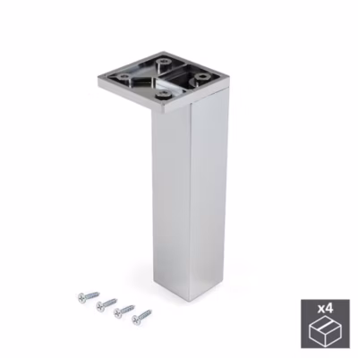 Emuca Lot de 4 pieds pour meubles Smartfeet, coin, réglable 140-150mm, Plastique, Chromé