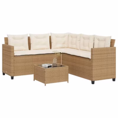 Canapé de jardin vidaXL L beige résine tressée acier 175×175 cm