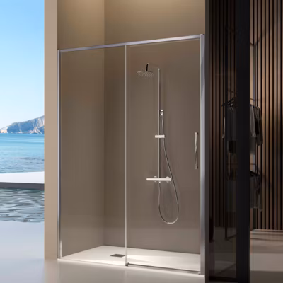 Paroi de douche coulissante DELTA – Argent brillant – 106-108.6 cm – Fermeture amortie – Réversible – Anticalcaire