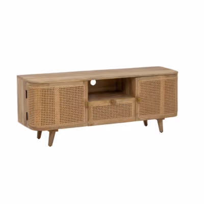 Meuble TV en bois de manguier et cannage Palma