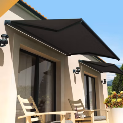 Store banne loggia AMARITE 2,50×1,50 M (Manuel – Armature gris anthracite – Toile grise)