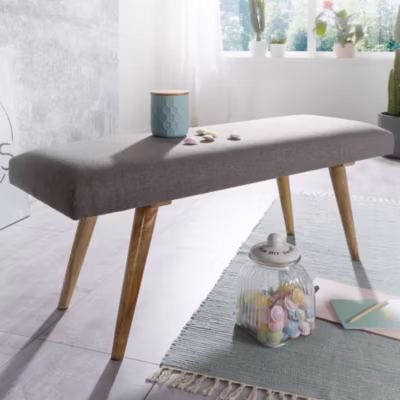 Banc en tissu 117 cm Bois Massif Rembourré Banc Banquette Salle à manger FineBuy