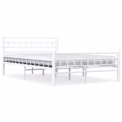 Lit double, Lit adulte, Cadre de lit sans matelas blanc métal 140×200 cm