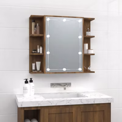 820453 vidaXL Armoire à miroir avec LED Chêne marron 70×16,5×60 cm