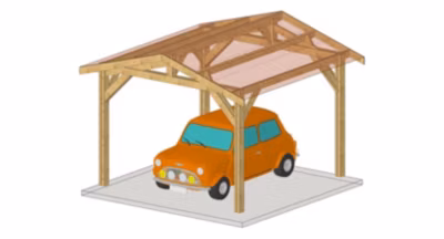 Carport SUR MESURE 2 pentes 400 cm x 4 poteaux, bois DOUGLAS Français  (Charpente en bois-auvent-abri voiture). Garantie 10 ans