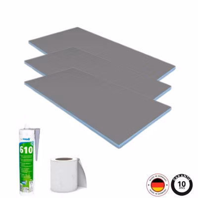 Pack 3 panneaux de construction WEDI 125 x 60 x 0,4 cm + colle polymere étanchéité 610 + bande d&rsquo;armature collante