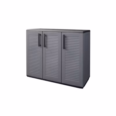 Armoire de Rangement Garage Atelier – Armoire basse 3 portes et 1 étagère Réglable Polypropylène 102x37h84 cm Charge 20 kg