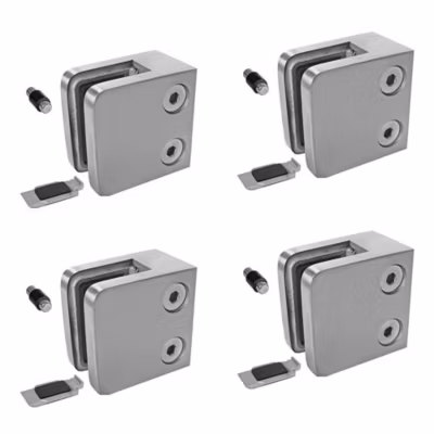 4 x Pince à verre plate modèle 21 – Ep. verre 6,76 mm – Inox 304 brossé GR320