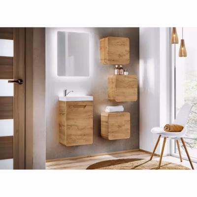 Meuble sous vasque ERBANO  1 porte  40 cm  Coloris chene clair  Design suspendu compact