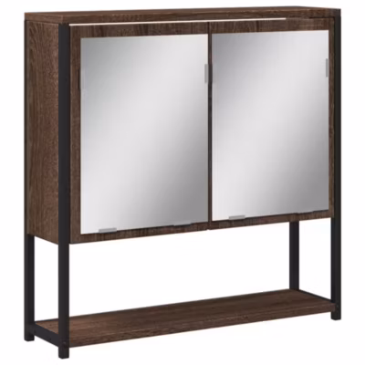 Armoire Murale à miroir de salle de bain, Armoire de Toilette, Meuble Salle de Bain chêne marron bois ingénierie