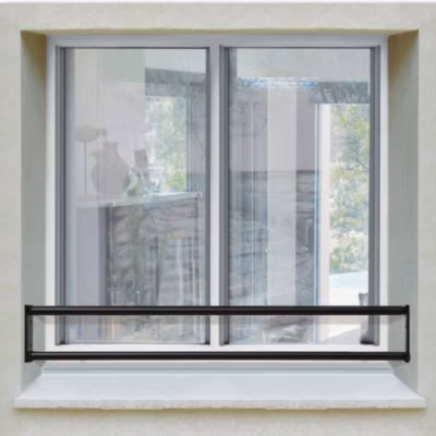 Barre d appui 2 lisses pour fenêtre 120 cm cote tableau , acier rond d40 mm , prépeinte noir , fixation platine réglable
