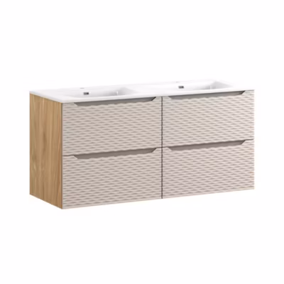 Ensemble de salle de bain YOKA beige : 2 meubles sous vasque 60cm à tiroirs et vasque à encastrer