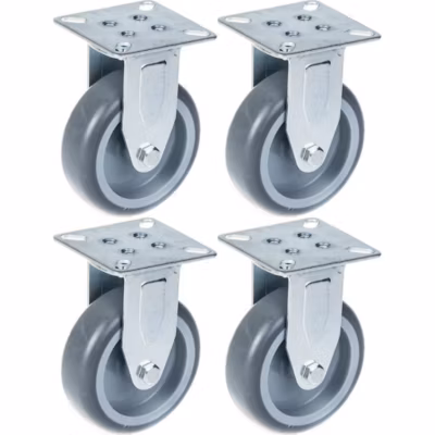 Roulettes de 75 mm (3 pouces) à bandage en caoutchouc gris, fixes, capacité de 240 kg, lot de 4
