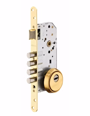 Boitier de serrure encastrable à cylindre pour porte d&rsquo;entrée, axe 50mm, 4pênes, rosaces fermées, bouts ronds, laiton – THIRARD