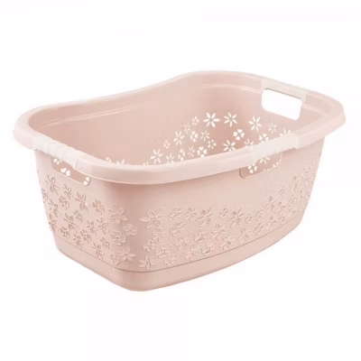 Corbeille à linge ergonomique à poignées souples 50 litres – Rose
