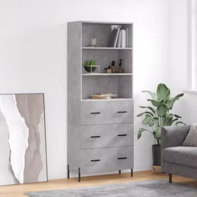 vidaXL Buffet haut Gris béton 69,5x34x180 cm Bois d&rsquo;ingénierie 3189393
