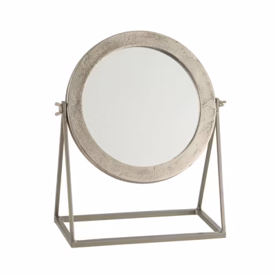 Miroir rond sur pied en métal argenté 30x15x34cm