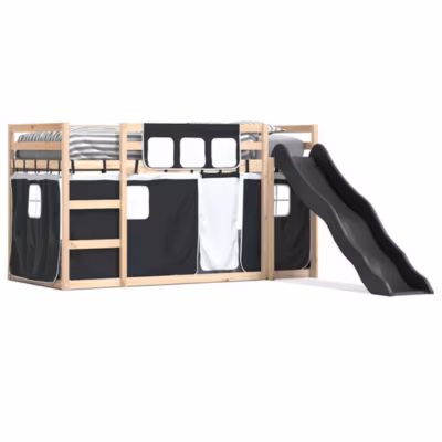 Cadre de lit, Lit superposé sans matelas avec toboggan blanc noir 90×200 cm