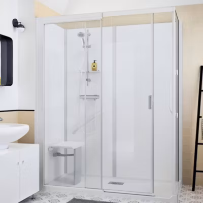 Cabine de douche Kinedo Kinemagic Sérénité Plus 120×70 habillage toute hauteur 1 coulissant transparent thermostatique