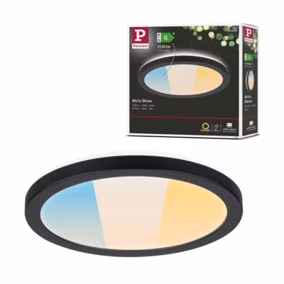 Panneau LED Atria Shine White Select IP44 rond 190mm 7,6W 1100lm 3000 – 6500K Noir