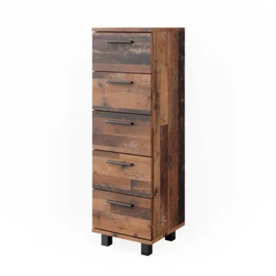 Vicco Meuble de rangement de salle de bain Chêne rustique 30x95cm avec 5 tiroirs