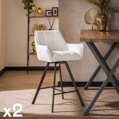 Chaise de bar confortable en bouclette blanche avec fonction pivotante (lot de 2) MELBOURNE