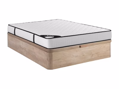 Ensemble 160 x 200 cm sommier coffre naturel clair + matelas ressorts ensachés 7 zones et mémoire de forme ép.22cm – LUREAN de