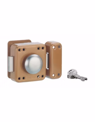Verrou à bouton Rafale pour porte d&rsquo;entrée, cylindre 45mm, acier, 3 clés, époxy bonze – THIRARD