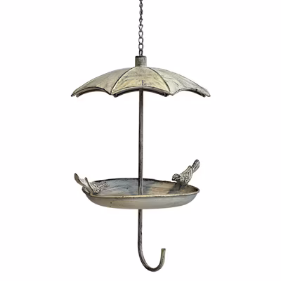 Grande mangeoire oiseaux parapluie fer à suspendre  33x29x69cm