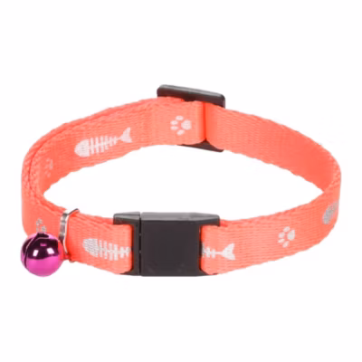 Collier réglable de 20 à 35 cm rose  motif poisson  + clochette pour chat