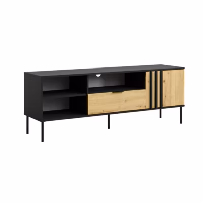 Meuble TV design IZO  Noir onyx & Chene clair  160x58x40 cm