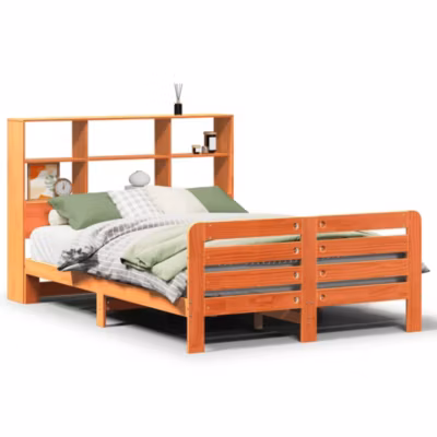 Lit double, Lit adulte, Cadre de lit sans matelas cire marron 140x190cm bois pin massif