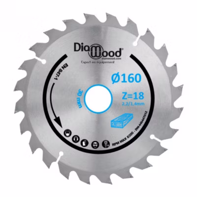 Lame de scie circulaire portative HM débit D. 160 x Al. 30 x ép. 2,2/1,4 mm x Z18 Alt pour bois – Diamwood