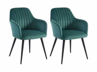 Lot de 2 chaises avec accoudoirs en velours et métal noir – Vert – ELEANA