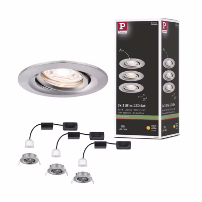 Paulmann Nova mini Coin lot de 3 spots LED encastrables orientables 12W (3x4W) 2700K gris brossé