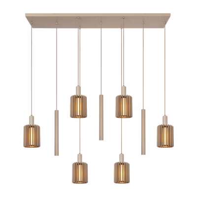 Suspension LAMBRES en aluminium avec 6xE27 – Taupe – Lucide