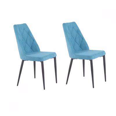 Lot de 2 chaises en tissu bleu et pieds métal noir – RITA